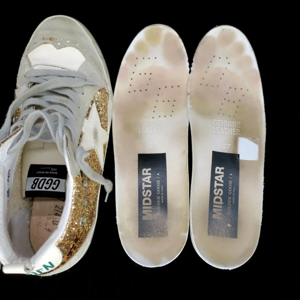 Golden Goose Mid Star Gold Glitter Midstar LE Sneakers Women 37 7M Made in Italy - Picture 15 of 15